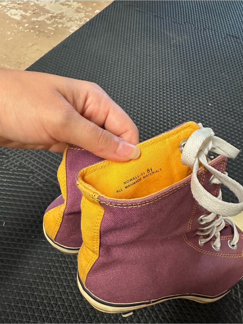 Anne Michelle Nowell Stiletto Lace Up Sneaker Heels Purple Canvas - Picture 5 of 5